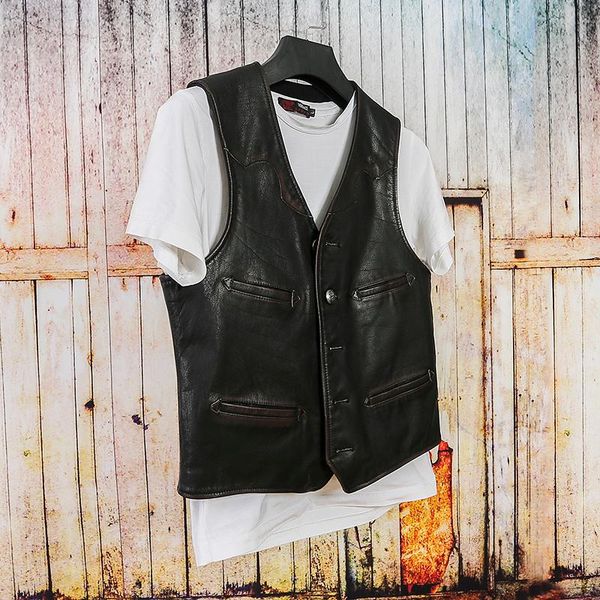 

men's vests 2021 vintage black japan casual style genuine leather vest men single breasted plus size 6xl real natural cowhide summer co, Black;white