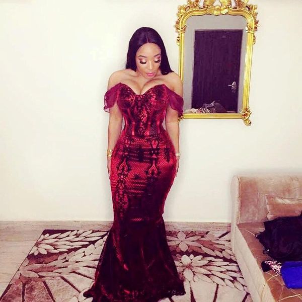 

party dresses burgundy prom for black girls off shoulder 3d lace appliques mermaid evening dress african women vestidos gowns, White;black