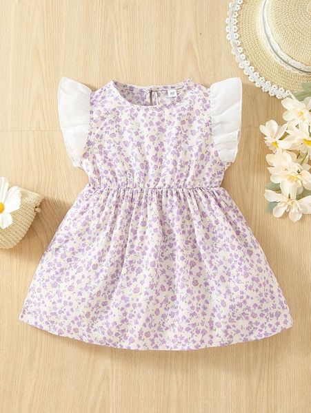 

baby ditsy floral flutter sleeve keyhole back dress she, Red;yellow