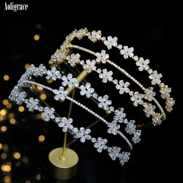 

hair clips & barrettes silver gold zirconia headband for women ornament 3a cz flower headwear bridal crowns wedding headdress accessories, Golden;silver