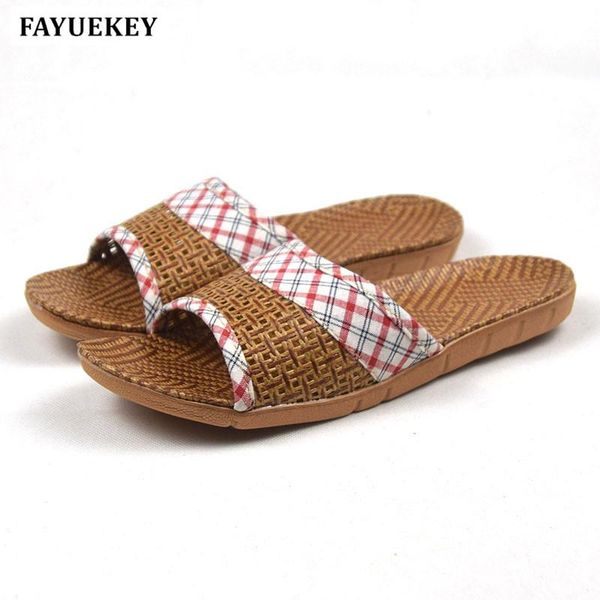 

slippers fayuekey 2021 summer fashion home linen breathable plaid women indoor floor beach slides girls gift flat shoes, Black