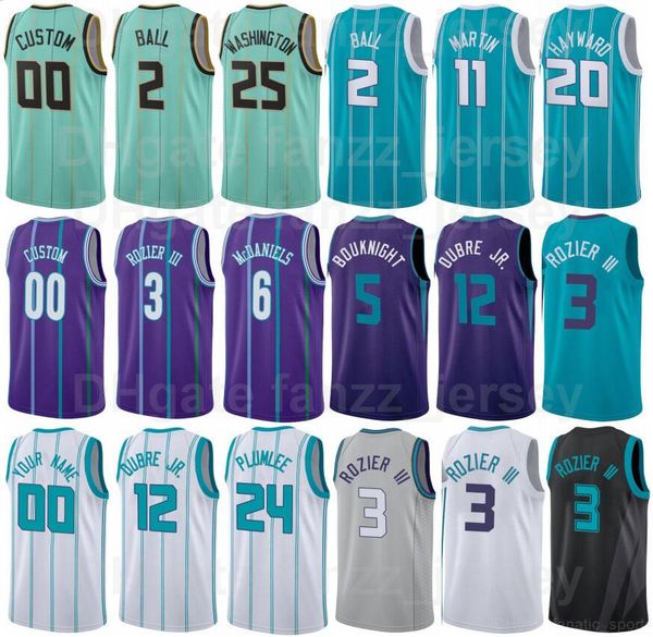 

screen print basketball gordon hayward jersey 20 terry rozier iii 3 lamelo ball 2 miles bridges 0 cody martin 11 purple green black white gr, Black;red
