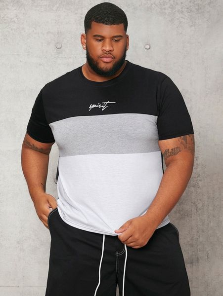 

extended sizes men letter graphic color block tee 10xh#, White;black
