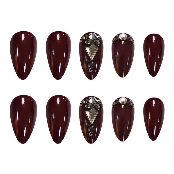 

nail gel 24pcs cherries color fake patch rhinestones inlaid glue type removable long paragraph fashion manicure, Red;pink