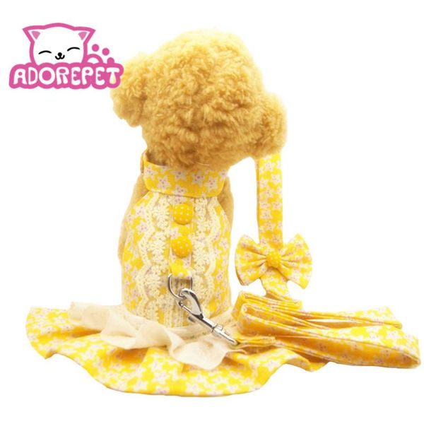 

dog collars & leashes 3pcs pet cat dress harness and leash set small clothes shirt costume lace party wedding skirt hair bow