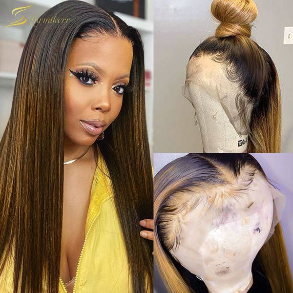 

13x6 ombre 1b 30 brown blonde long straight lace front wig full hd transparent lace frontal colored human hair wigs for women 27, Black