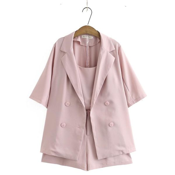 

lady office wear long coat and shorts suits sets for women 2021 summer blazer set formal workwear plus size 4xl two piece dress, White