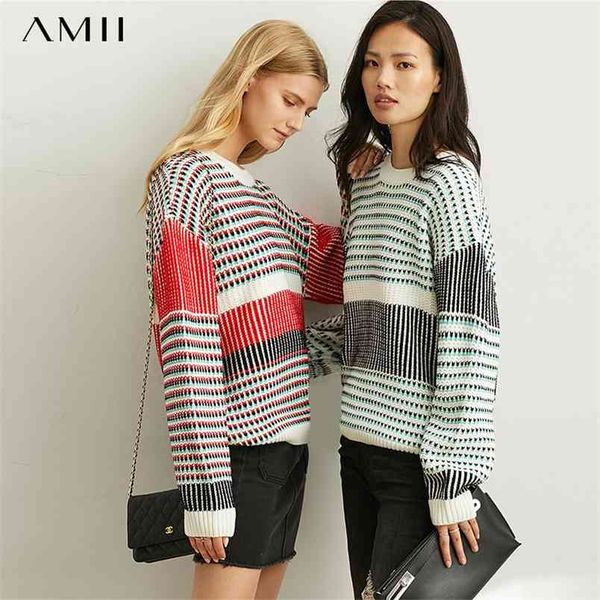 

fashion women sweater autumn female striped patchwork loose knitted pullover 11940389 210527, White