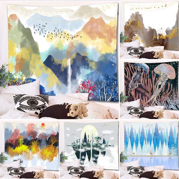 

tapestries fuwatacchi window mountain forest scenic picture wall hanging bedroom travel mattress sleeping blanket rug