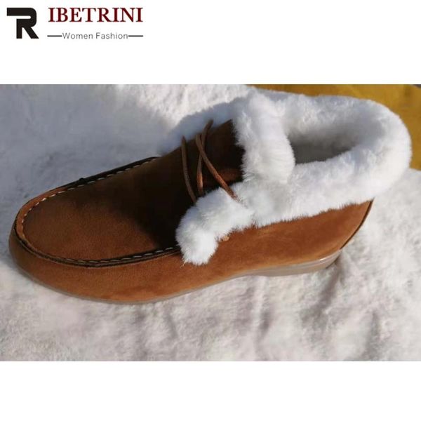 

boots ribetrini ins women shoes solid slip on ankle snow warn plush fluffy casual winter luxucy, Black