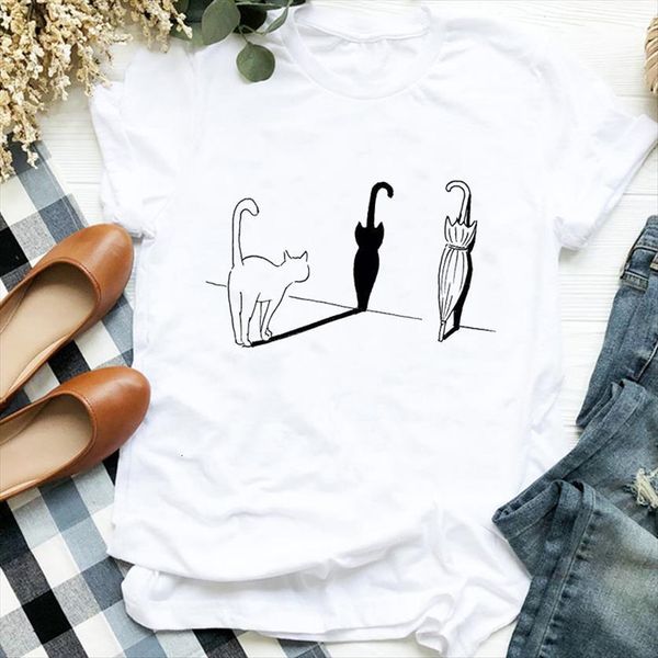 

cat casual kawaii animal womens cute style 90s tee for clothes female graphic, White