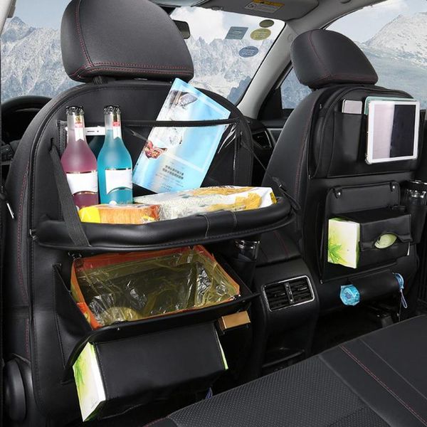 

car organizer leather back seat storage bag with foldable table tray tablet holder protector for kids children accessories