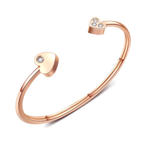 

selling women's stainless steel open love inlaid brick bracelet titanium peach heart, Golden;silver