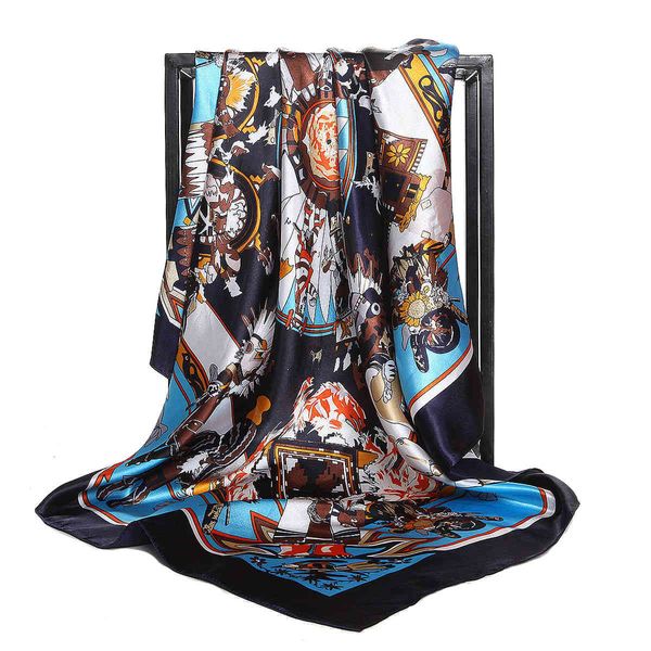 

gaohe star's same myth fashion simulation silk 90 * 90cm large square scarf, Blue;gray
