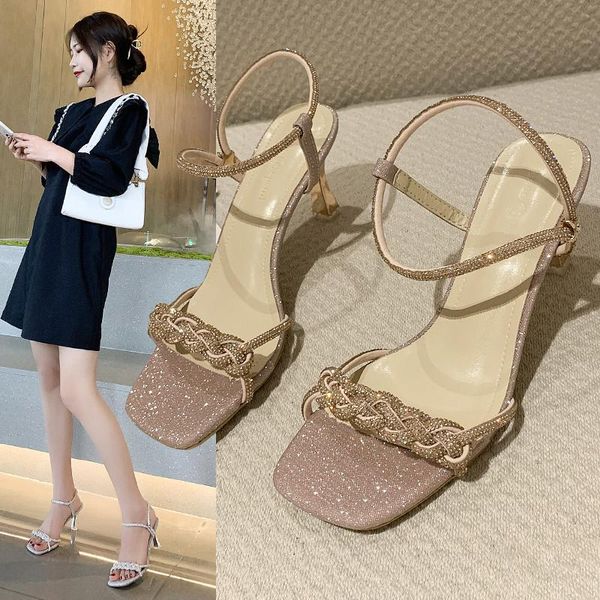 

sandals 2021 banquet summer comfortable shoes suitable for women's style clear with stretch band set female beige, Black