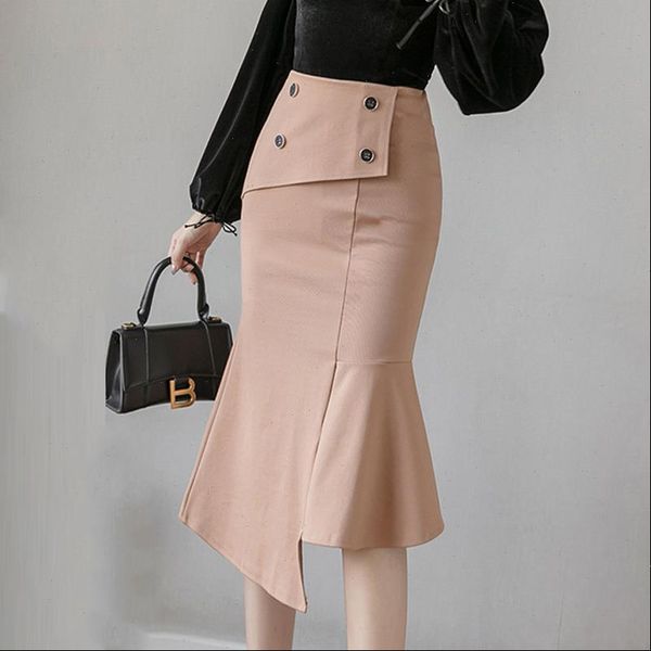 

elegant midi plus size women skirts high waist fashion mermaid breasted black apricot elastic ol womens