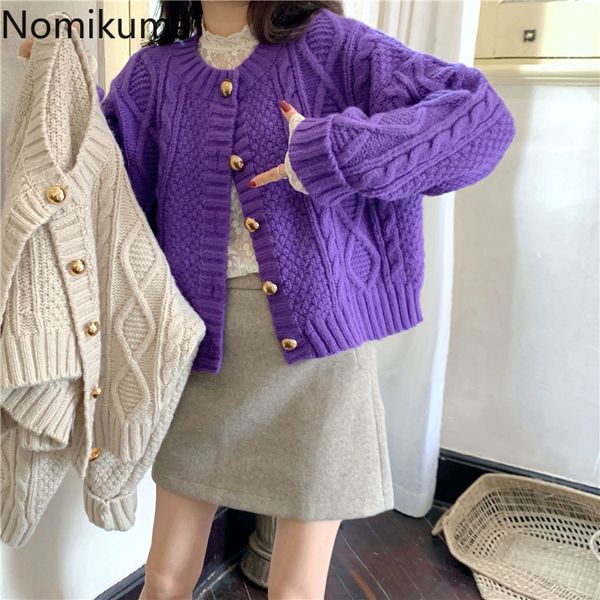 

nomikuma arrival vintage twist sweater women solid color long sleeve cardigan single breasted retro knitted 3b759 210514, White;black