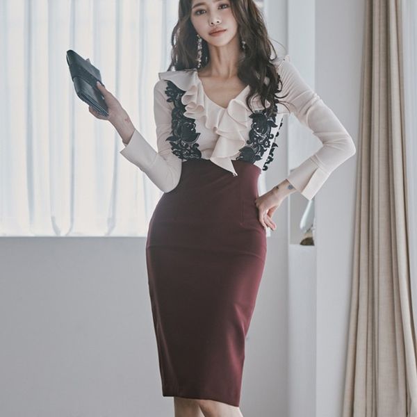 

zawfl spring women waist slim wear to work dresses ol business midi vestido de festa korea trumpet bodycon dress 210525, Black;gray