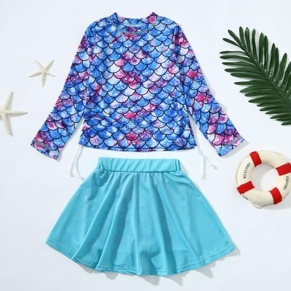 

children kids toddler baby girls fish scale printing swimsuit two piece swimwear monokini bathing suit bikini set mar22 one-pieces, Black