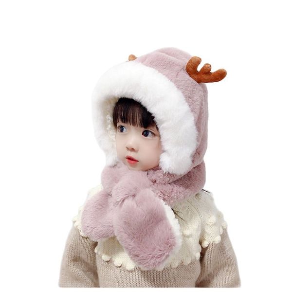 velluto addensare simpatico antler bambini cappelli invernali berretti set bambini bambini maglia cappello cappello sciarpa piumino ragazzi ragazze tappi auricolari