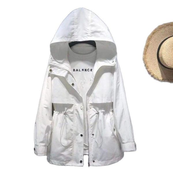 

women's trench coats women hooded coat 2021 latest spring autumn all match ladies jacket elegant receive waist miss tooling windbreaker, Tan;black