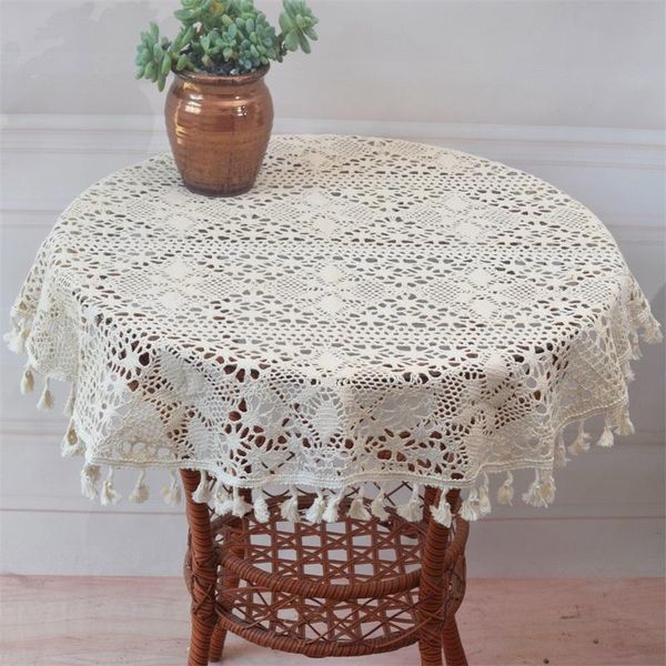 

vintage handmade crochet beige table cloth towel cover placemat dining lace cotton square tablecloth mat christmas wedding decor