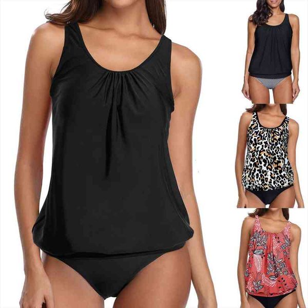 

swimwear women plus size print strappy back bathing suit tankini set two piece swimsuits swimdress beachwear bikinis mujer, White;black