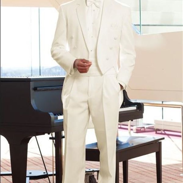 

men's suits & blazers custom made groom tuxedos tailcoat ivory notch lapel man groomsman men wedding/prom bridegroom (jacket+pants+gird, White;black