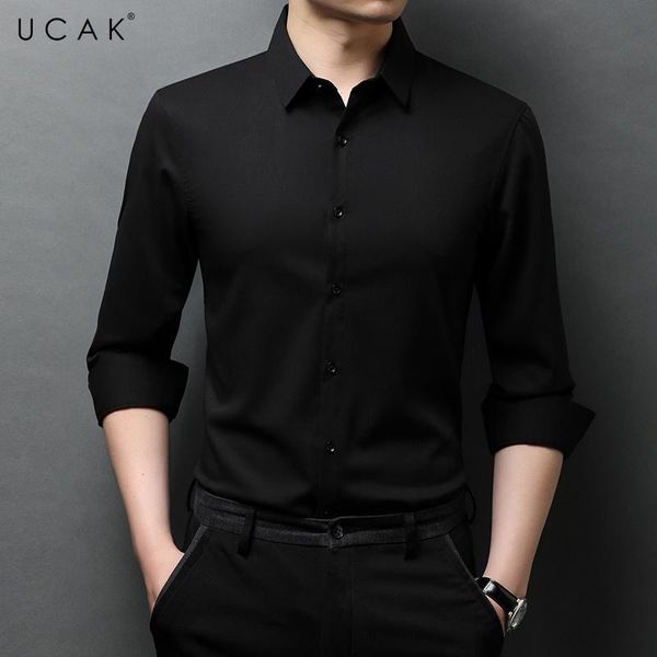 

men's casual shirts ucak brand autumn pure color long sleeve men clothing fashion style streetwear soft shirt clothes homme u6247, White;black