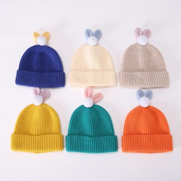 

beanie/skull caps ear baby hat winter warm plush knitted warmer children bonnet boys girls cap beanie christmas hats, Blue;gray