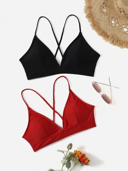 

2pack plus solid tie back bikini w8mp#, Black
