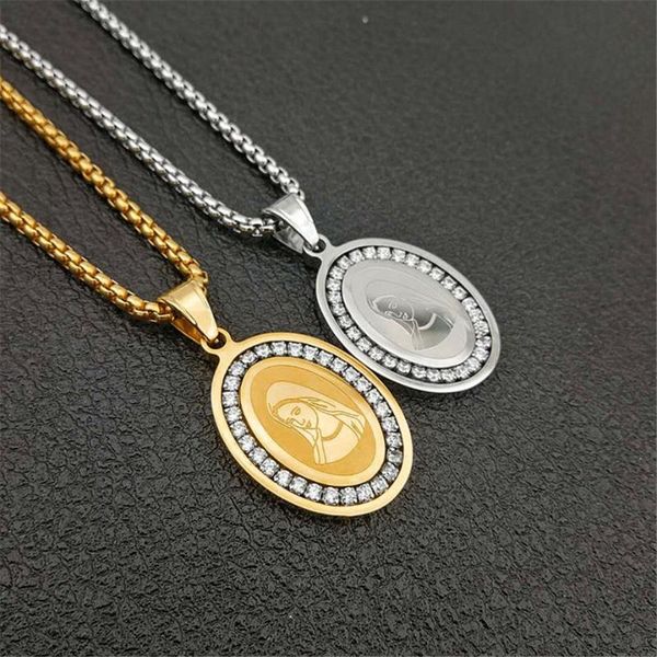 

pendant necklaces religious virgin mary women jewelry necklace gold color stainless steel madonna for woman collier xl1303, Silver