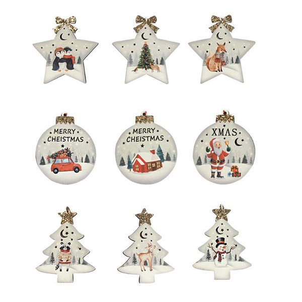 

christmas decorations 9pcs creative wooden hanging theme pendant festival decorative pendants