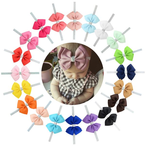 

hair accessories baby headbands bows kids ribbon glitter elastic headband for girls children double bowknot band  colors kha146 00eg, Slivery;white