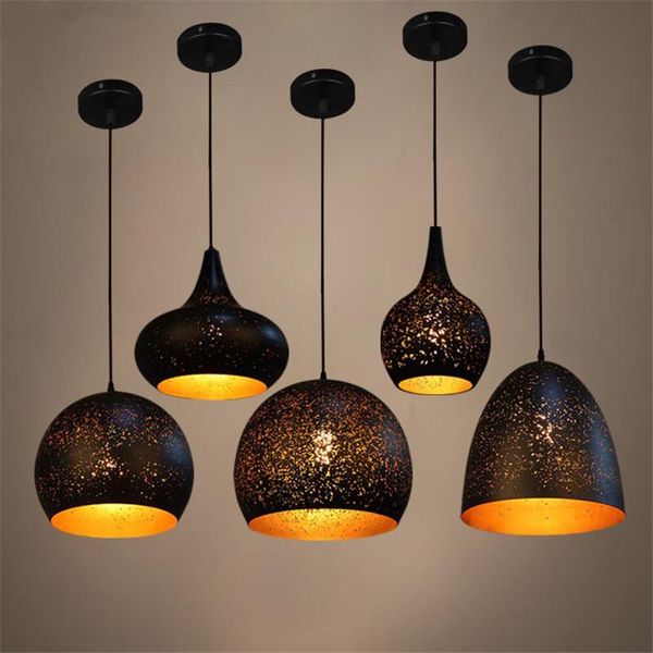 Lâmpadas pendentes de loft marroquino Lâmpada de suspensão preta industrial para sala de estar Cafe Kitchen E27 Suspensão LED Luminaire Decor