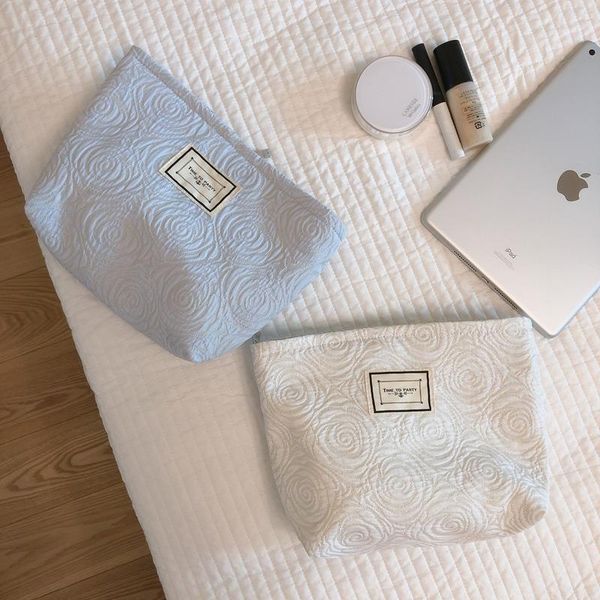 

cosmetic bags & cases cream blue and white cosmetics embossed roses clutch cotton bag small square lady handbag literary elegance handbags