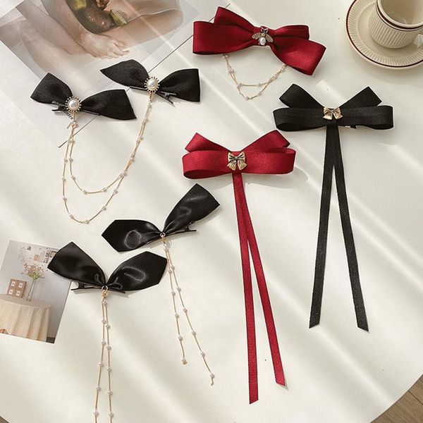 

hair accessories women elegant metal chain tassel pearl bow pair clip girl duckbill sweet barrettes hairpin headdress