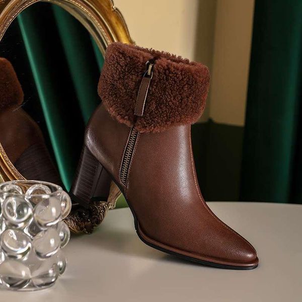 

boots krazing pot plus size genuine elated pointed toe high heel snow winter keep warm mature lady streetwear ankle l83 jg32, Black