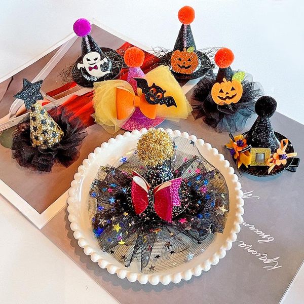 

hair accessories cute halloween tiara crown clip for kids pumpkin bowknot witch hairpin festival wholesale drop, Slivery;white