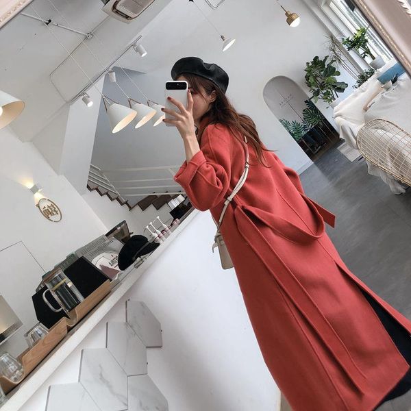 

cedar powder double-sided cashmere overcoat women's middle length 2021 long knee tweed hepburn wool & blends, Black