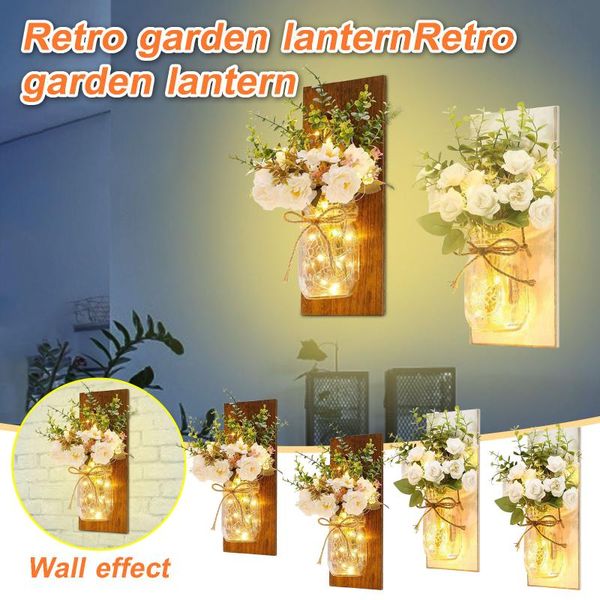 

outdoor wall lamps garden decor led mason can light simulation flower wood lamp retro lantern decoration