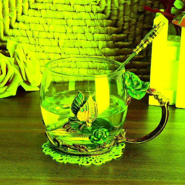 

beauty and novelty enamel coffee cup mug flower tea glass cups for cold drinks spoon set perfect wedding gift wine glasses