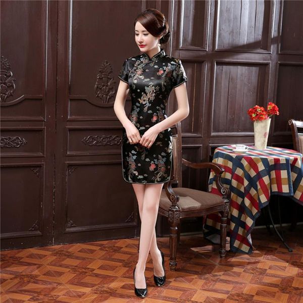 

ethnic clothing women cheongsam chinese style brocade mother dress improved short elegant catwalk daily qipao xl, Red