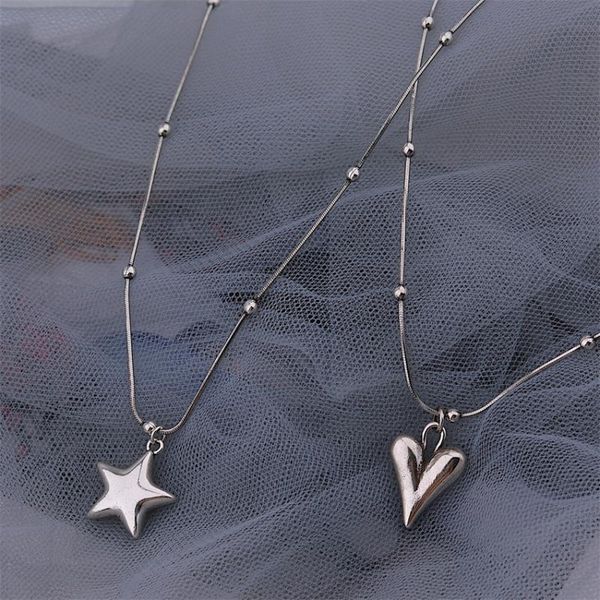 

chains pentacle love snake bone chain necklace female light luxury fashion temperament design sense clavicle trend, Silver