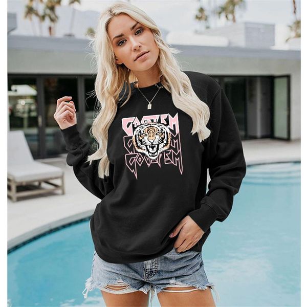 

women's hoodies & sweatshirts winter street sweater, fashion sweatshirt, tiger alphabet pullover, warm polyester cotton long-sleeved wo, Black