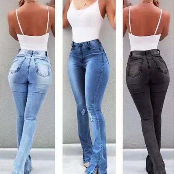 

women's pants & capris jeans woman high waist flare skinny women clothing fashion bell bottoms pantalones vaqueros mujer, Black;white