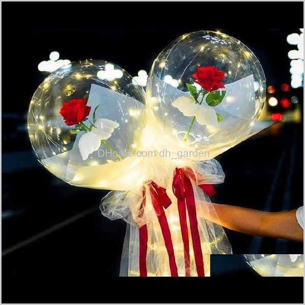 Evento material festivo entrega de jardim em casa 2021 LED Luminous Balloon Bouquet Transparente Bobo Ball Rose do dia dos namorados do dia do dia dos namorados anivers￡rio