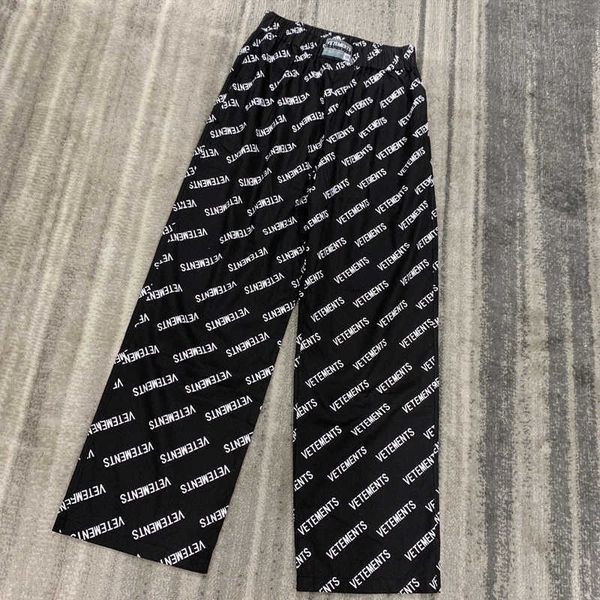 

men's pants full men women 1:1 vetements straight fabric vtm trousers letters print 6stv, Black