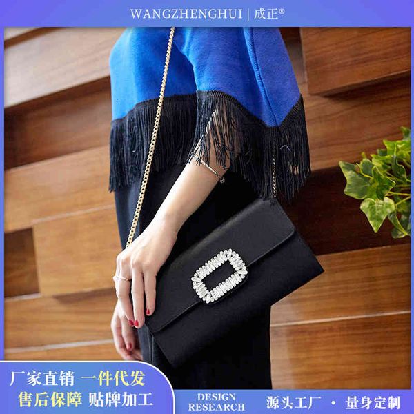 

women's bag square buckle wedding dress celebrity leisure banquet diamond inlaid oblique cross chain hand holding dinner