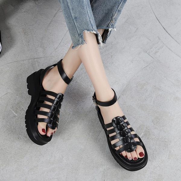

dress shoes casual women's sandals for the summer woman flats platform fashion 2021 heel sandal, Black